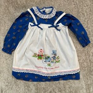 Vintage Strawberry Shortcake Dress 3T Blue Floral Apron Lace Collar